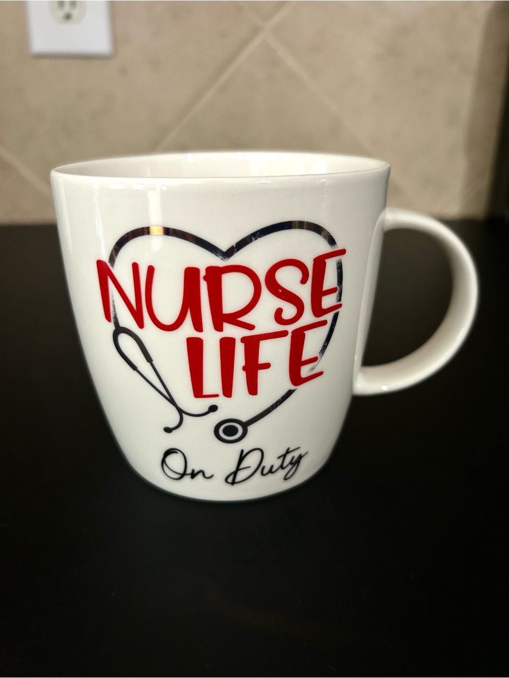 Nurse Life On Duty White Ceramic Mug Black & Red Accent